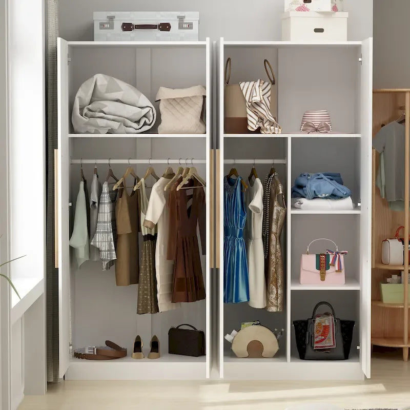 Armadio moderno freestanding in legno massiccio con ripiani