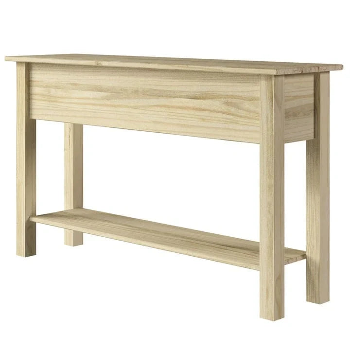 Tavolo Consolle Rustico in Pino Massiccio per Ingresso, Bianco Decapato / Marrone Antico / Grigio Decapato / Non Verniciato, 3 Cassetti