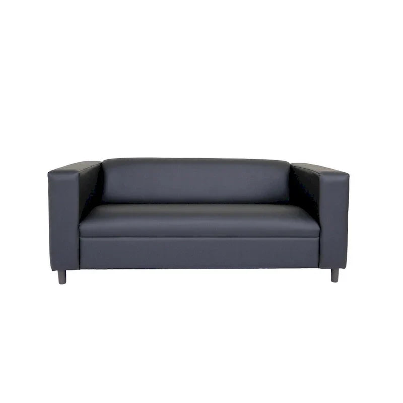 Divano a 3 posti in stile Mid-Century Modern, similpelle, struttura in legno massello, imbottito