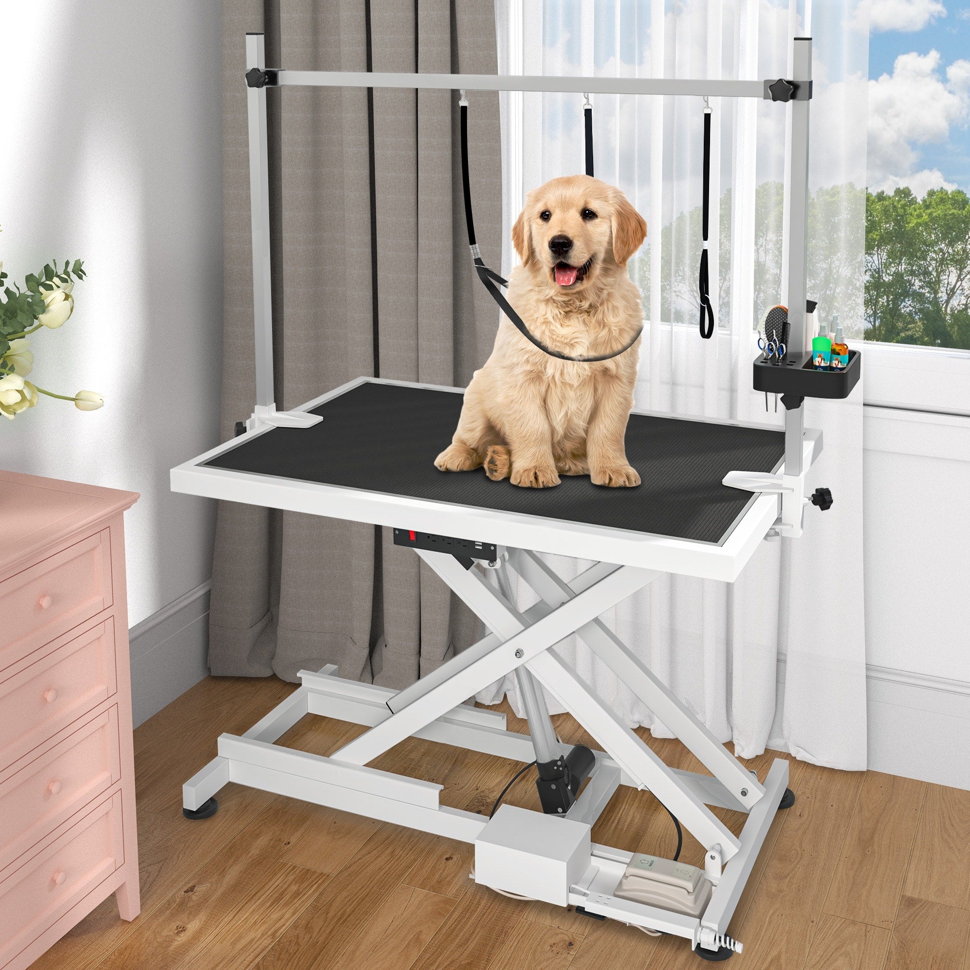 Tavolo professionale elettrico per toelettatura cani di grossa taglia, tavolino per toelettatura per animali domestici resistente con braccio per toelettatura in alluminio - 127 cm (50'') di larghezza