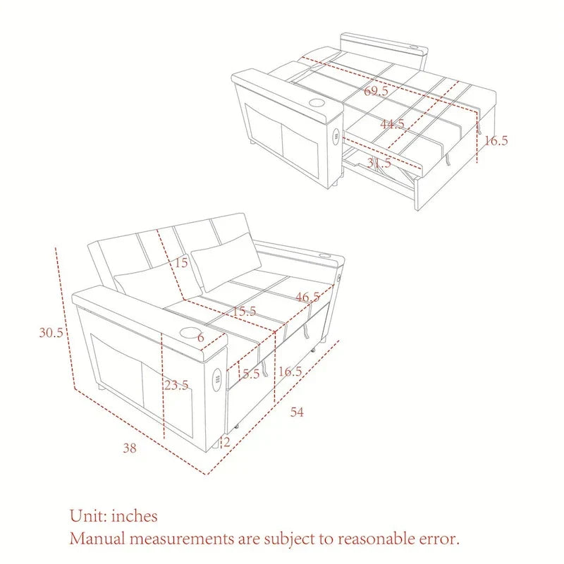 Divano Letto Estraibile con Schienale Regolabile e Porta USB