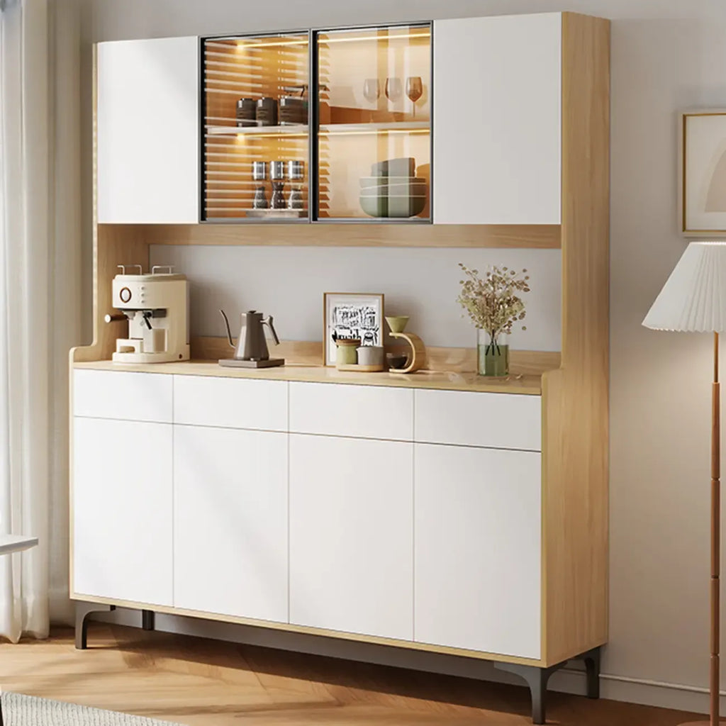 Credenza grande in legno e vetro con alzata superiore