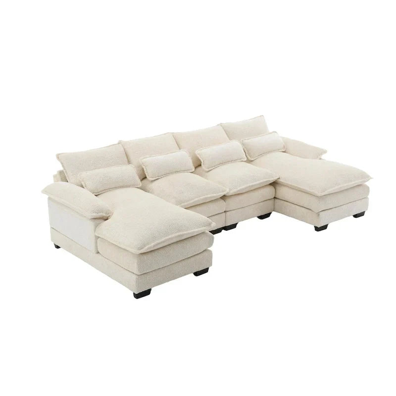 Divano componibile Cloud per soggiorno, divano a U moderno in ciniglia/bouclé, comodo divano letto modulare con doppia chaise longue