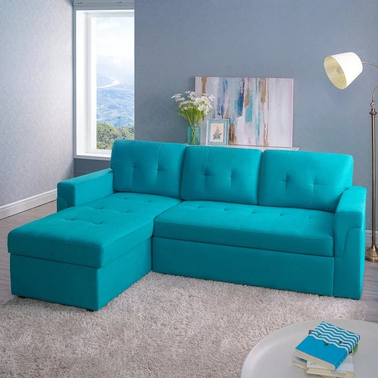 Divano sezionale reversibile con letto estraibile, chaise longue con contenitore nascosto, gambe durevoli,