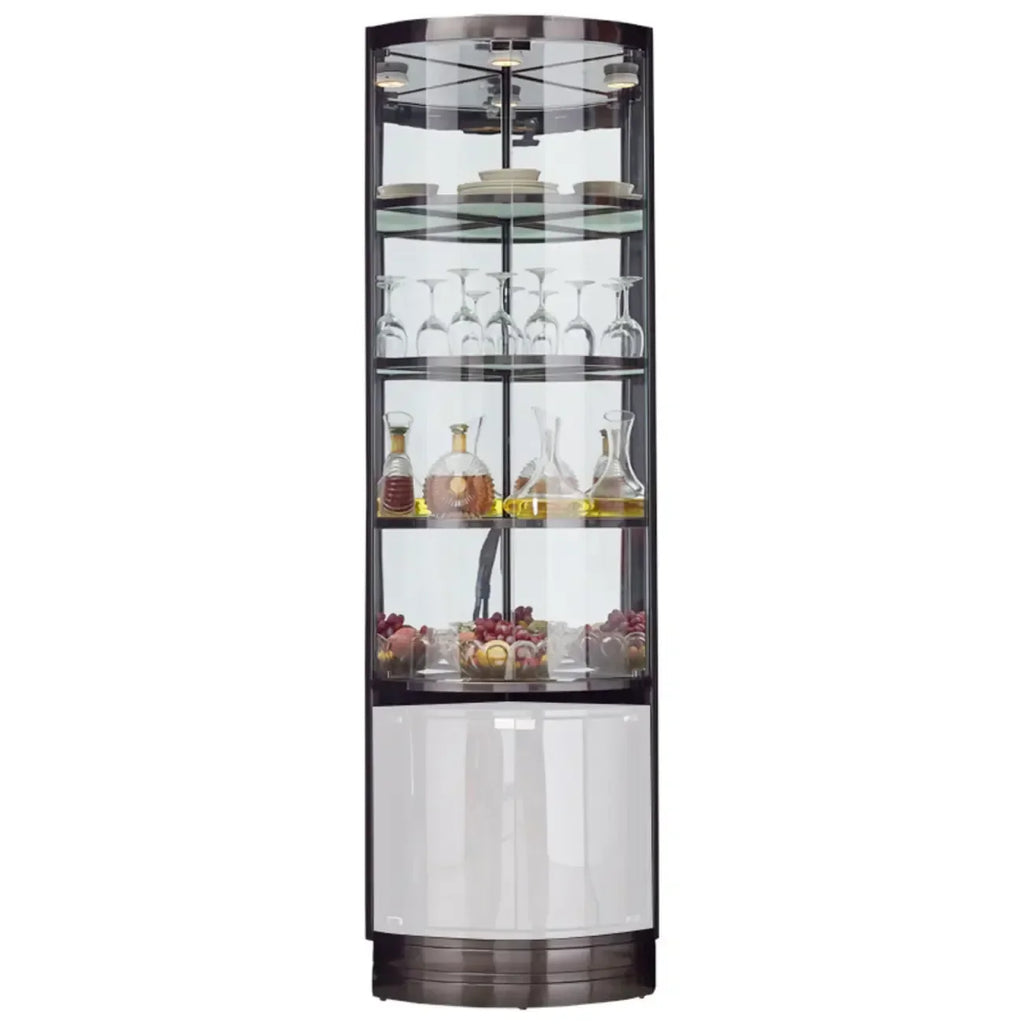 Mobile Bar Angolare con Scaffali Multipli in Vetro e Metallo per Esposizione