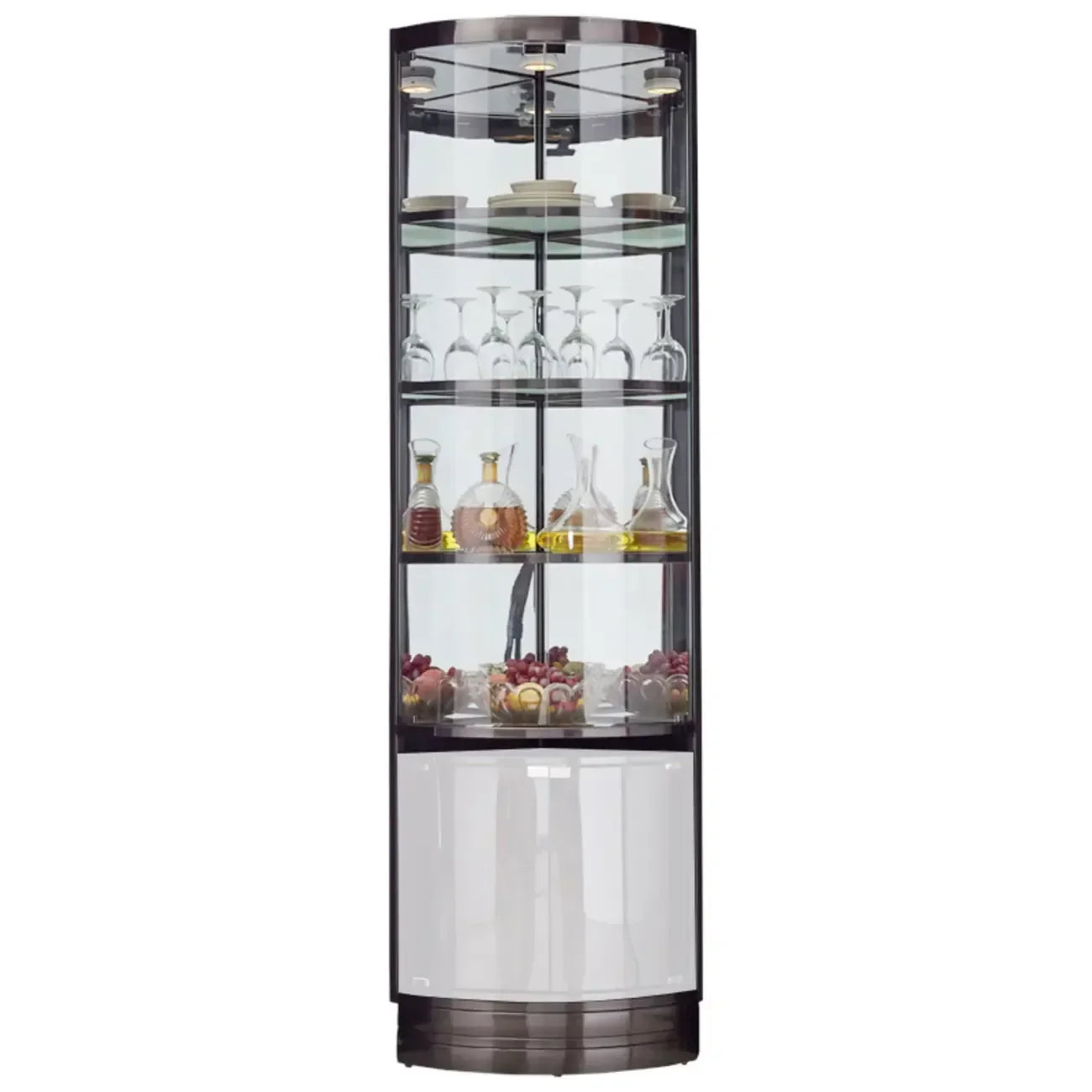 Mobile Bar Angolare con Scaffali Multipli in Vetro e Metallo per Esposizione
