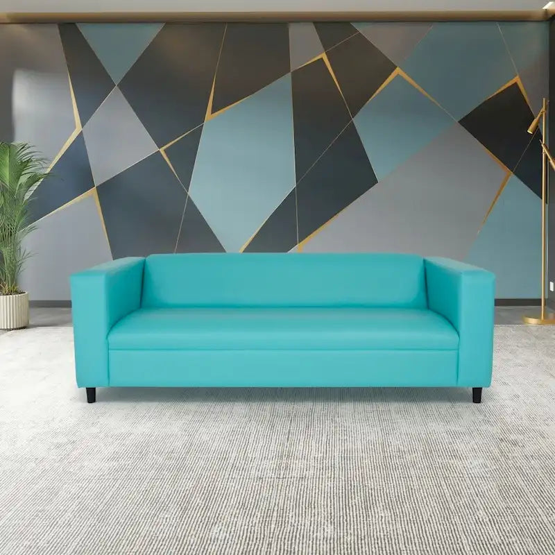 Divano a 3 posti in stile Mid-Century Modern, similpelle, struttura in legno massello, imbottito