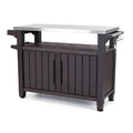 Carrello da bar per feste all'aperto con ruote, contenitore e ripiano portaoggetti, marrone scuro - 35,4 A x 48,7 L x 20,4 P