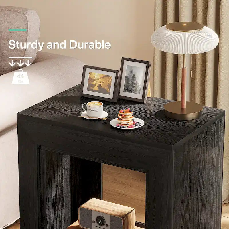 Tavolino in legno con contenitore, Comodini in noce per soggiorno, camera da letto