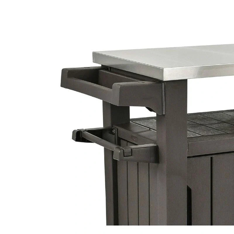 Carrello da bar per feste all'aperto con ruote, contenitore e ripiano portaoggetti, marrone scuro - 35,4 A x 48,7 L x 20,4 P