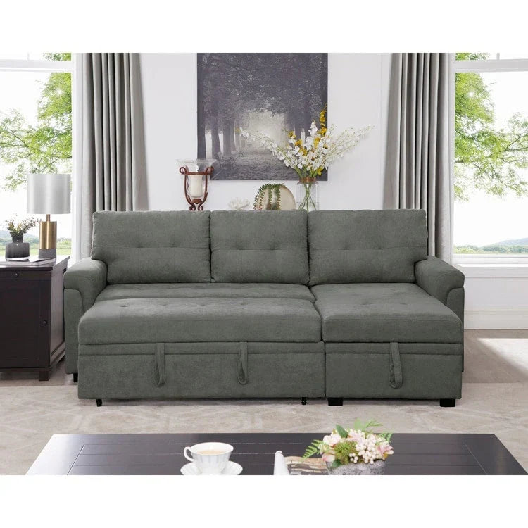 Divano sezionale reversibile con letto estraibile, chaise longue con contenitore nascosto, gambe durevoli,
