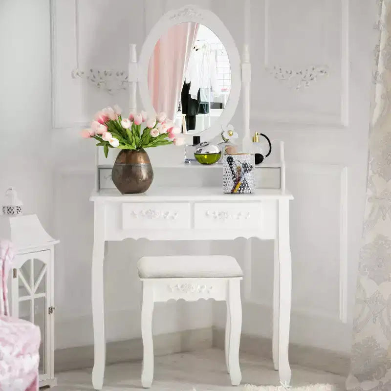 Sgabello da tavolo da trucco in legno Vanity 4 cassetti nero/bianco