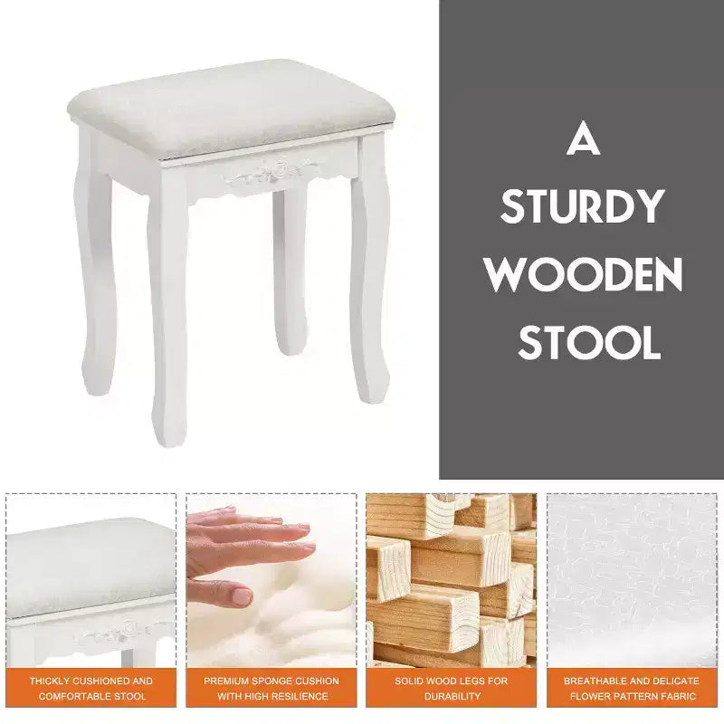 Sgabello da tavolo da trucco in legno Vanity 4 cassetti nero/bianco