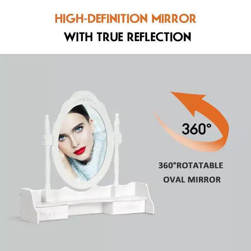 Sgabello da tavolo da trucco in legno Vanity 4 cassetti nero/bianco