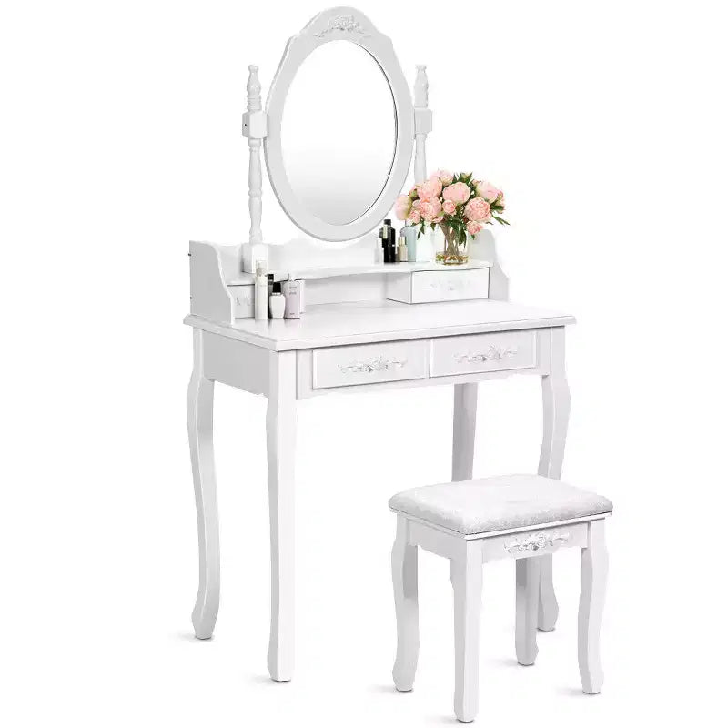Sgabello da tavolo da trucco in legno Vanity 4 cassetti nero/bianco