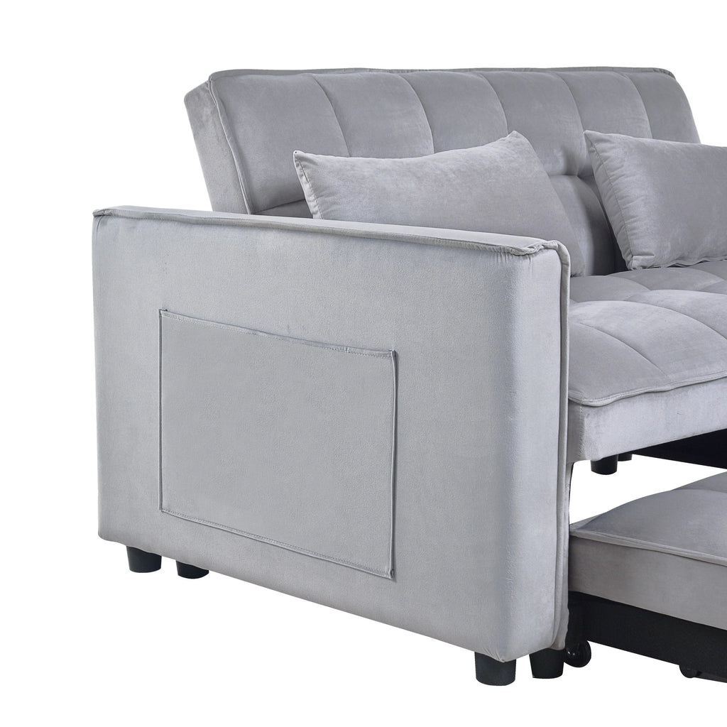 Moderno divano letto estraibile, divano letto 3-in-1 con schienale regolabile, divanetto in velluto, cuscini e tasche laterali
