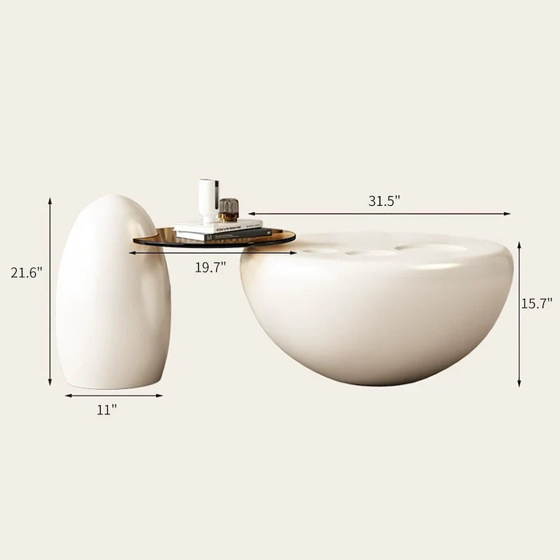 Tavolino da salotto NIDO moderno rotondo da 42 pollici, colore bianco crema, 2 pezzi - 62