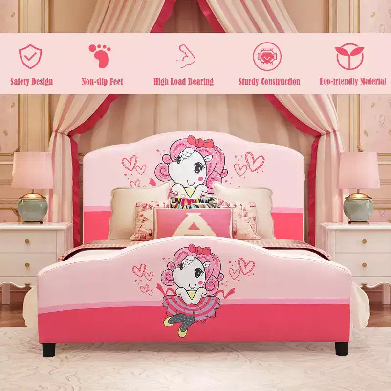 Letto per bambini imbottito con piattaforma per neonati, rosa