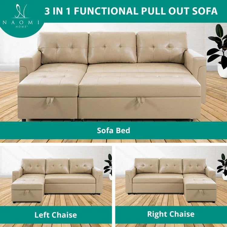 Divano sezionale reversibile con letto estraibile, chaise longue con contenitore nascosto, gambe durevoli,