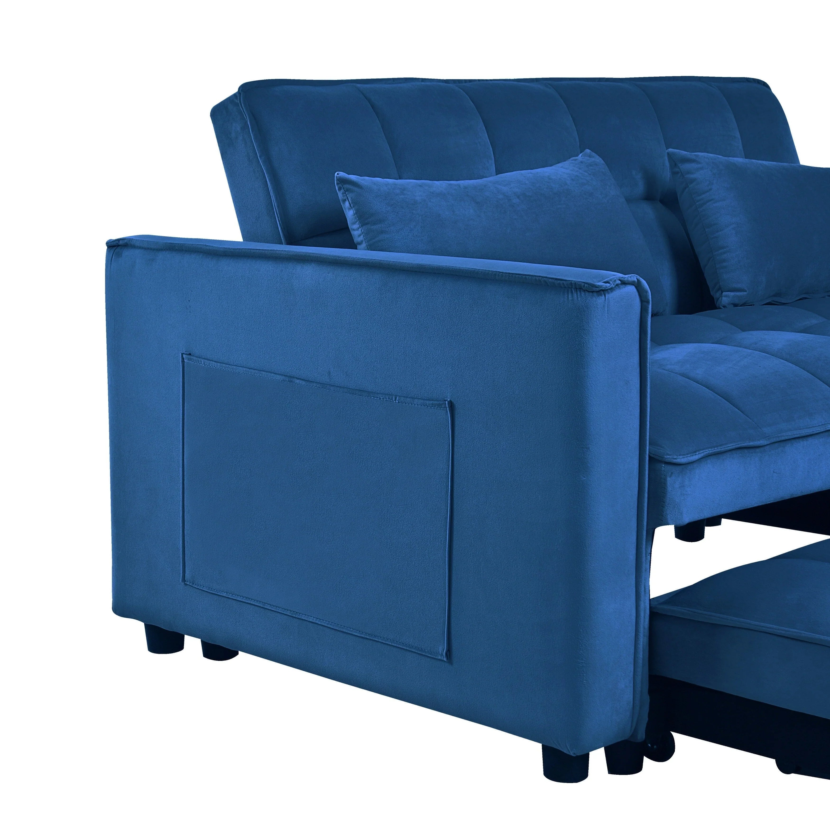 Moderno divano letto estraibile, divano letto 3-in-1 con schienale regolabile, divanetto in velluto, cuscini e tasche laterali