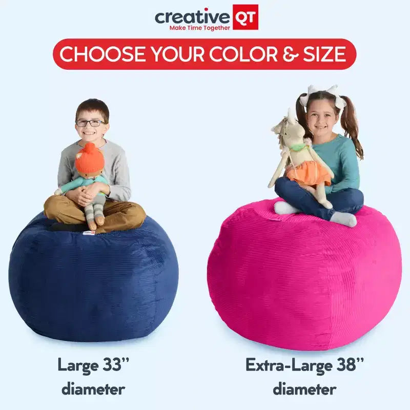 Stuff 'n Sit Large 33'' - Copertura Contenitore per Pouf a Sacco per Peluche e Giocattoli - Velluto a Coste Rosa Caldo - per Neonati e Bambini