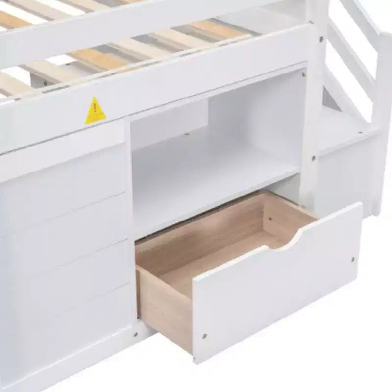 Letti a soppalco bassi singoli, letto singolo con scale e sponda di sicurezza per bambini, ragazzi e ragazze, struttura in legno per letto singolo