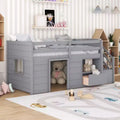 Twin Size Low Loft Beds, Twin Bed With Stairs Safety Guardrail For Kids Teens Boys Girls, Twin Bed Wood Frame