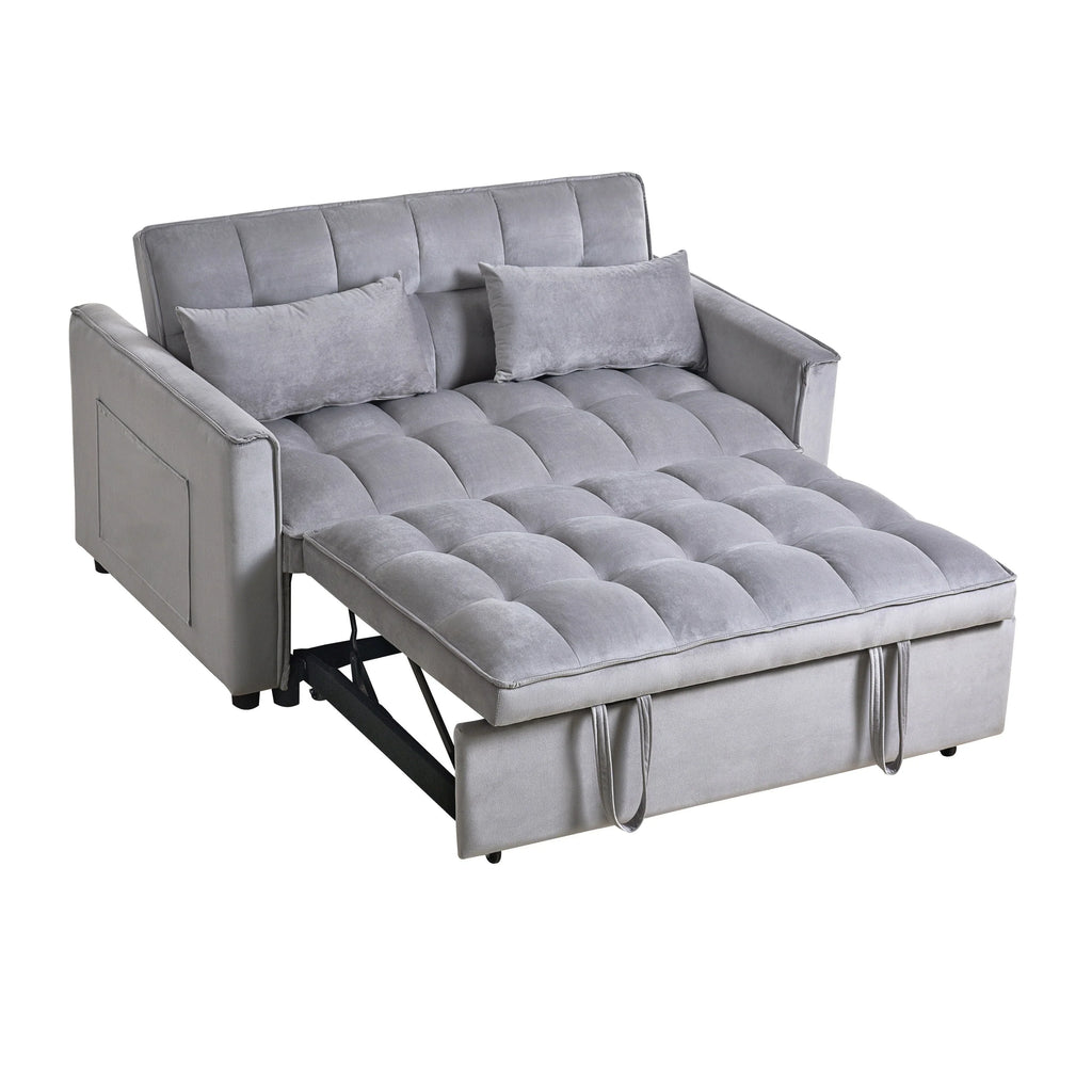 Moderno divano letto estraibile, divano letto 3-in-1 con schienale regolabile, divanetto in velluto, cuscini e tasche laterali