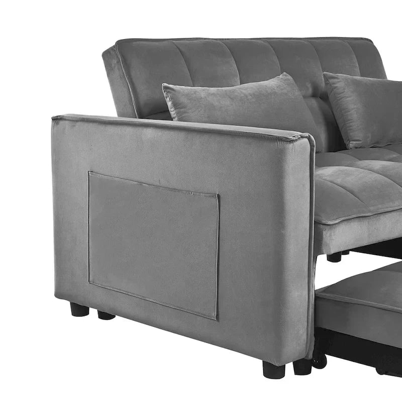 Divanetto Futon Moderno in Velluto con Schienale Reclinabile e Tasche, 2 Posti – Grigio Scuro / Grigio Chiaro / Blu / Nero
