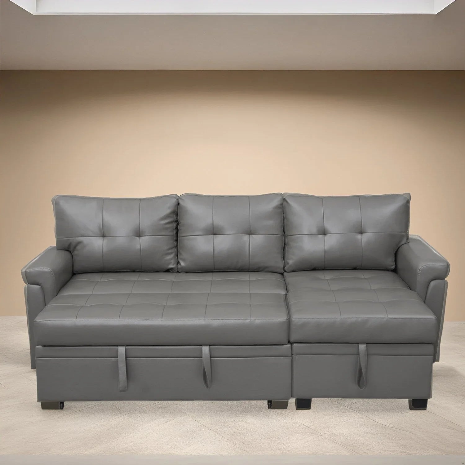 Divano sezionale reversibile con letto estraibile, chaise longue con contenitore nascosto, gambe durevoli,