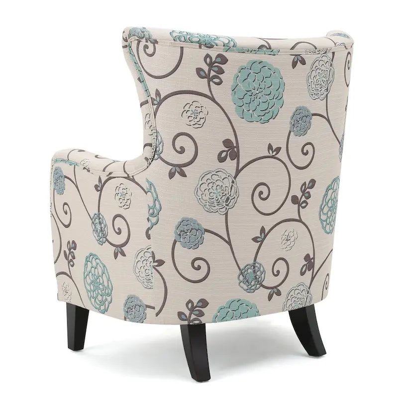 Poltrona imbottita schienale alto Modern Retro 30,25" con gambe in legno per soggiorno