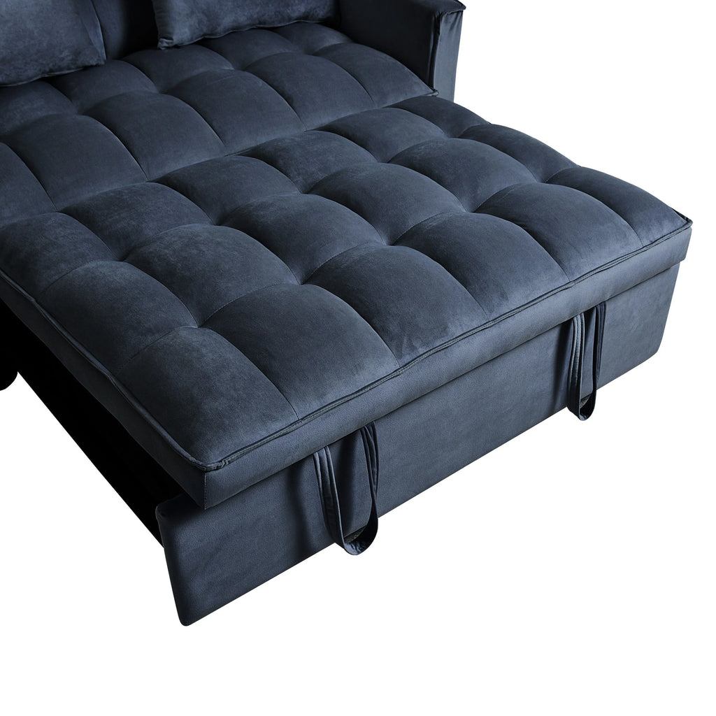 Moderno divano letto estraibile, divano letto 3-in-1 con schienale regolabile, divanetto in velluto, cuscini e tasche laterali