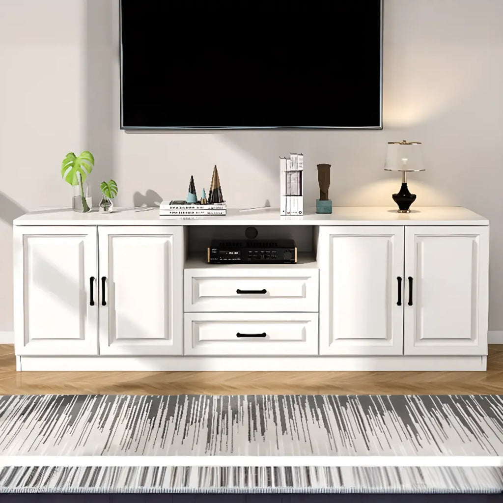 Mobile TV Moderno in Legno Bianco con Contenitore e Gestione Cavi