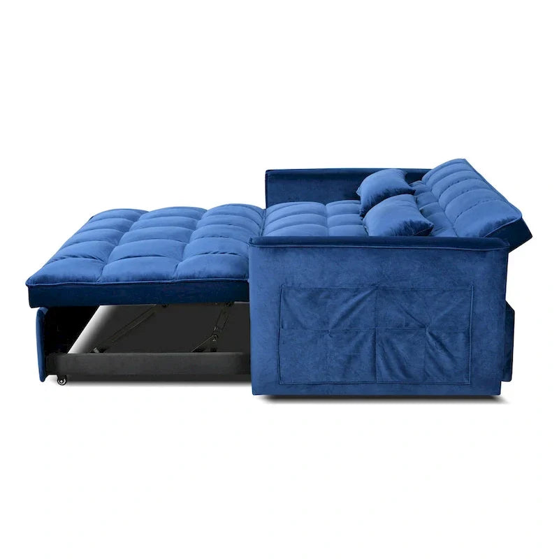 Divanetto Futon Moderno in Velluto con Schienale Reclinabile e Tasche, 2 Posti – Grigio Scuro / Grigio Chiaro / Blu / Nero