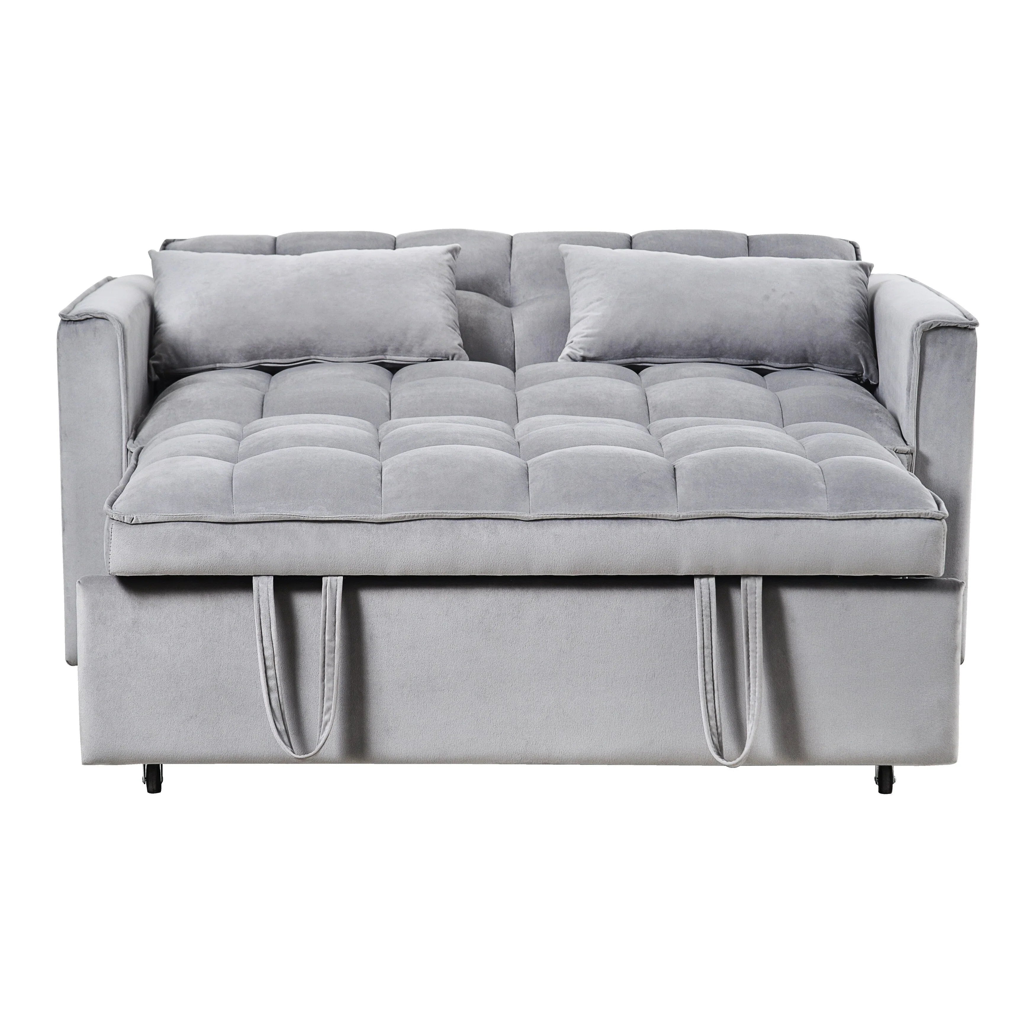 Moderno divano letto estraibile, divano letto 3-in-1 con schienale regolabile, divanetto in velluto, cuscini e tasche laterali