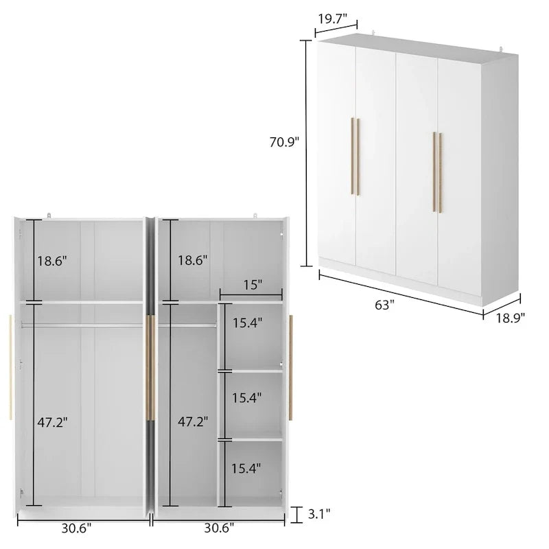 Armadio moderno freestanding in legno massiccio con ripiani