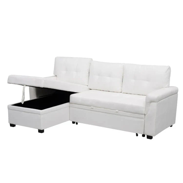 Divano sezionale reversibile con letto estraibile, chaise longue con contenitore nascosto, gambe durevoli,