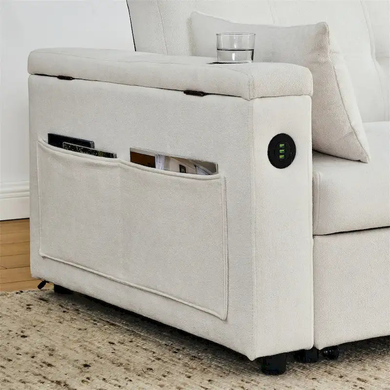 Divano Letto Estraibile con Schienale Regolabile e Porta USB