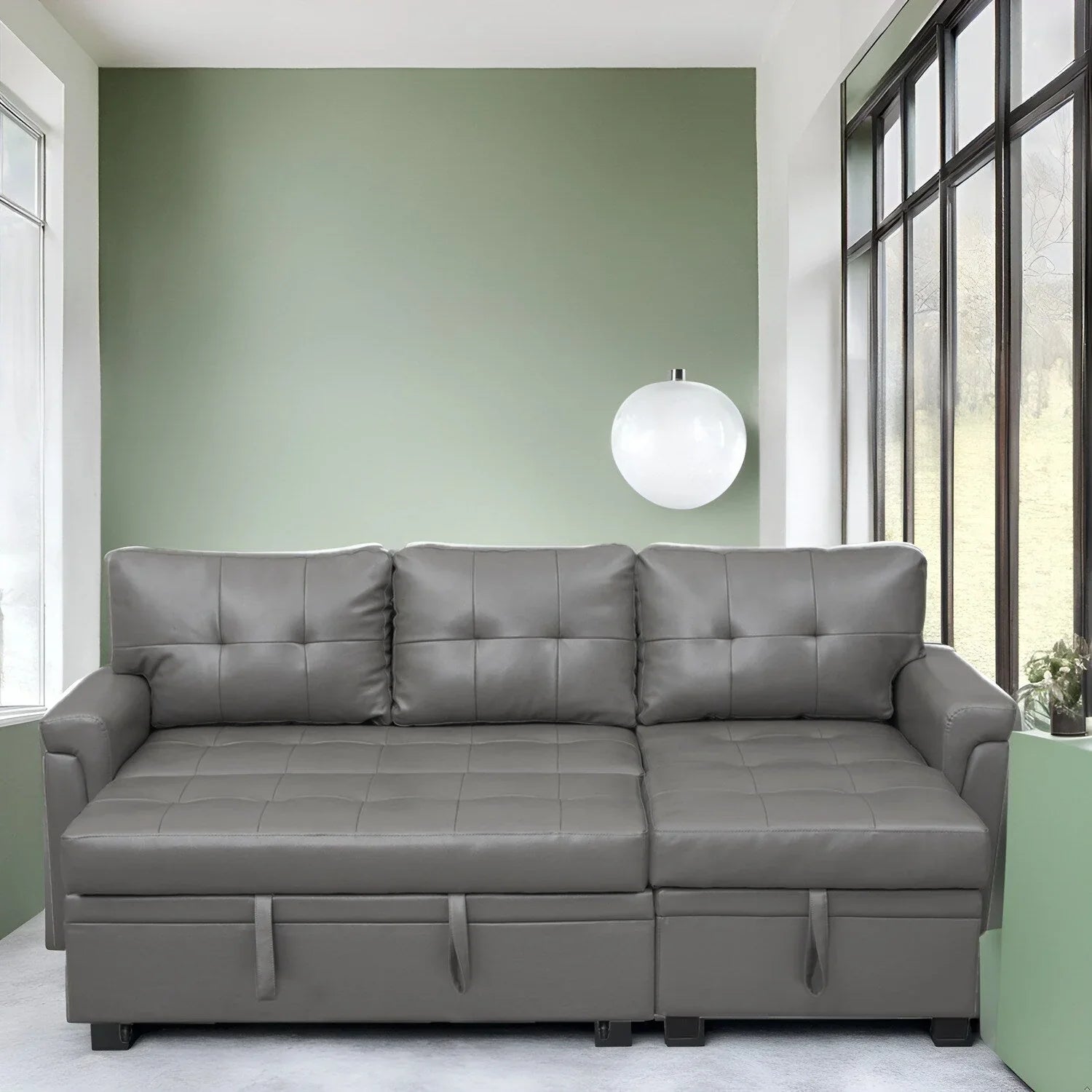 Divano sezionale reversibile con letto estraibile, chaise longue con contenitore nascosto, gambe durevoli,