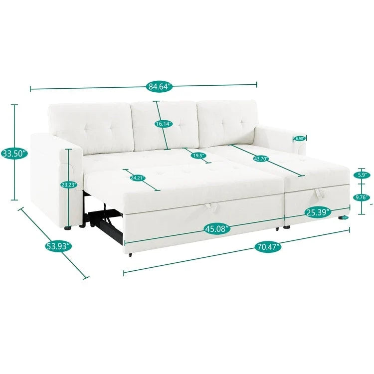 Divano sezionale reversibile con letto estraibile, chaise longue con contenitore nascosto, gambe durevoli,