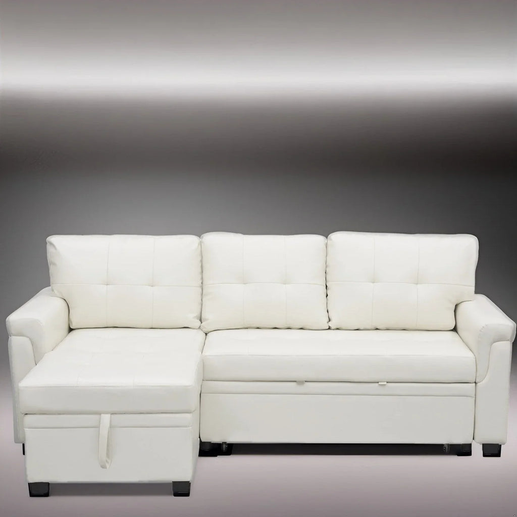 Divano sezionale reversibile con letto estraibile, chaise longue con contenitore nascosto, gambe durevoli,