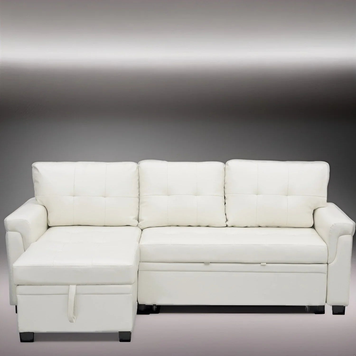 Divano sezionale reversibile con letto estraibile, chaise longue con contenitore nascosto, gambe durevoli,