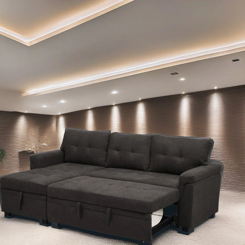 Divano sezionale reversibile con letto estraibile, chaise longue con contenitore nascosto, gambe durevoli,