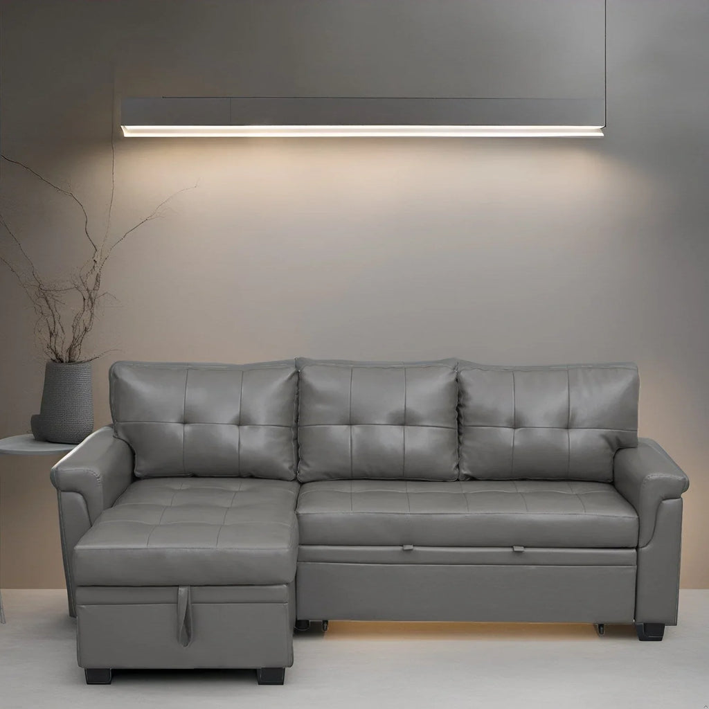 Divano sezionale reversibile con letto estraibile, chaise longue con contenitore nascosto, gambe durevoli,