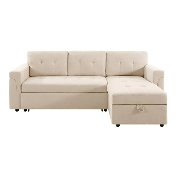 Divano sezionale reversibile con letto estraibile, chaise longue con contenitore nascosto, gambe durevoli,