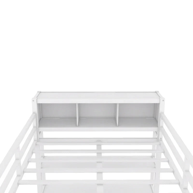 Letto a soppalco in metallo Off-White con scrivania e armadio - Matrimoniale