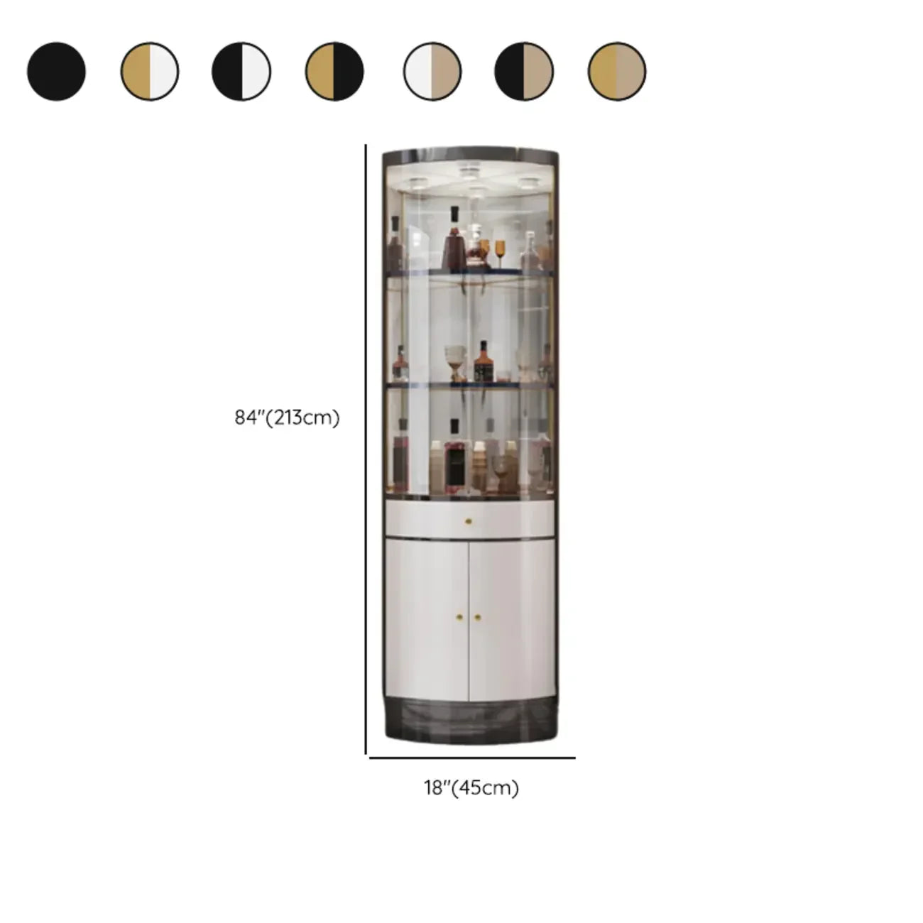 Mobile Bar Angolare con Scaffali Multipli in Vetro e Metallo per Esposizione