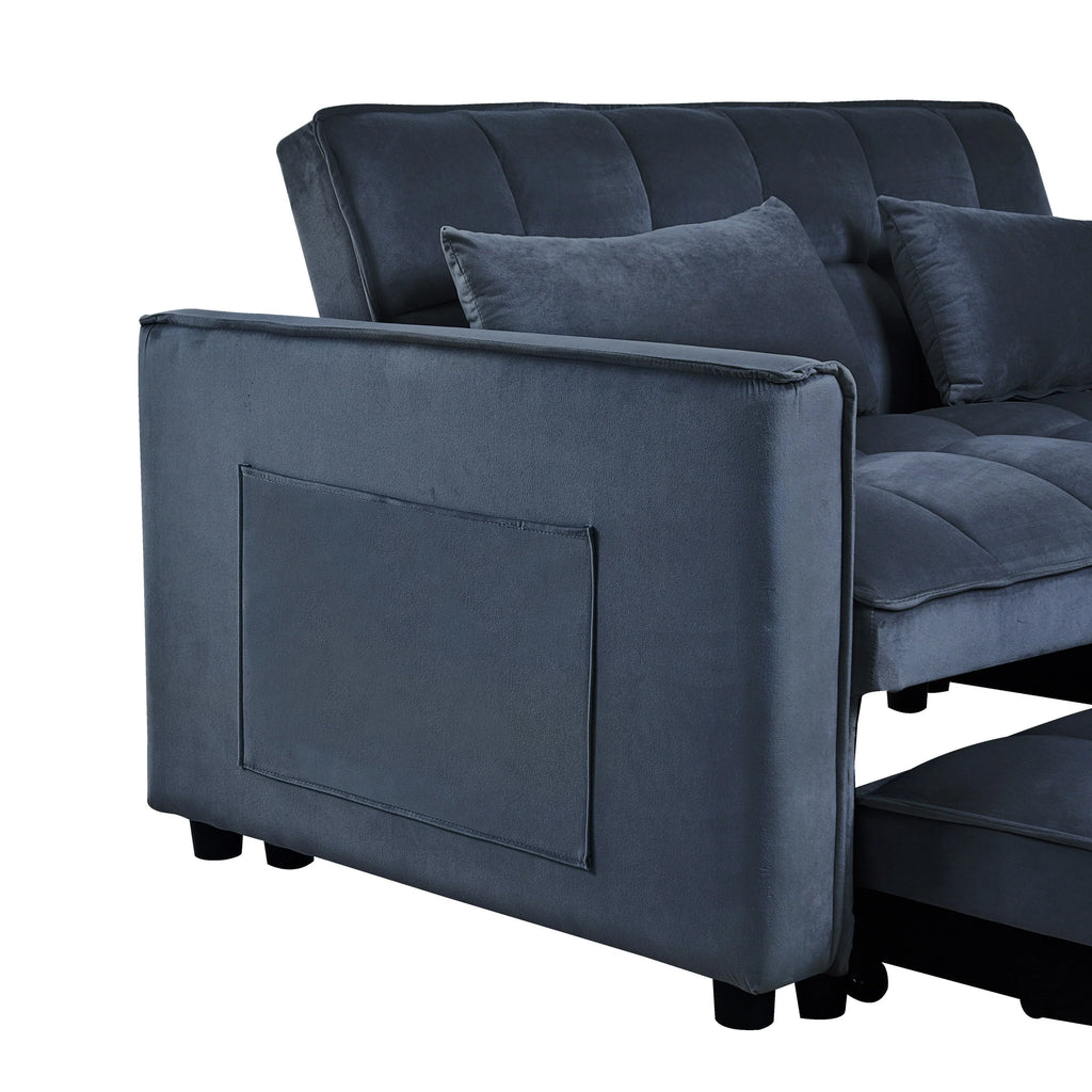 Moderno divano letto estraibile, divano letto 3-in-1 con schienale regolabile, divanetto in velluto, cuscini e tasche laterali