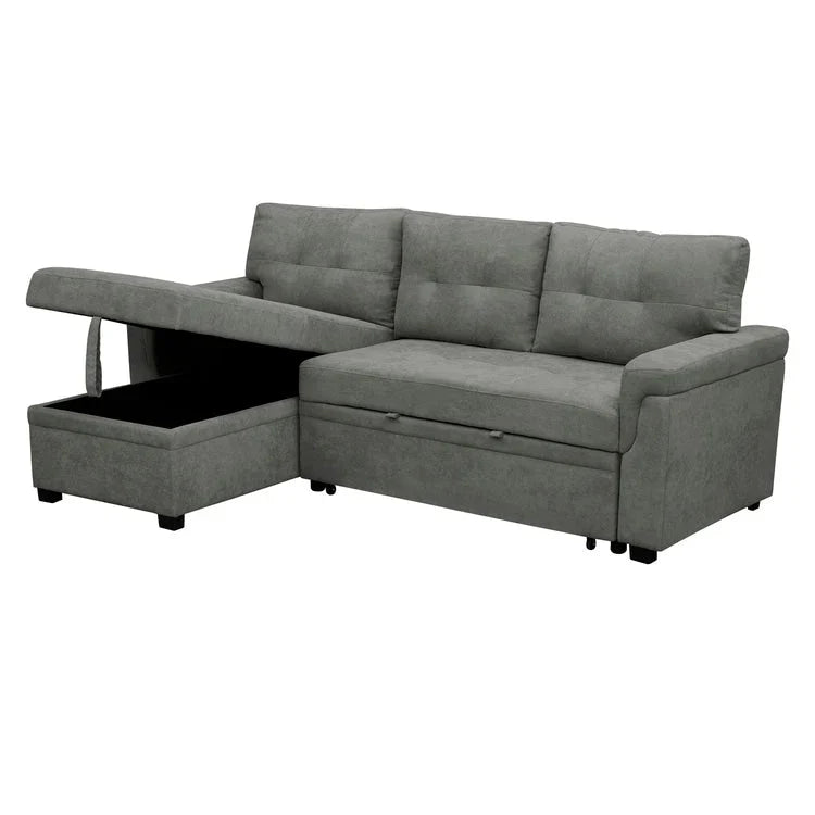 Divano sezionale reversibile con letto estraibile, chaise longue con contenitore nascosto, gambe durevoli,