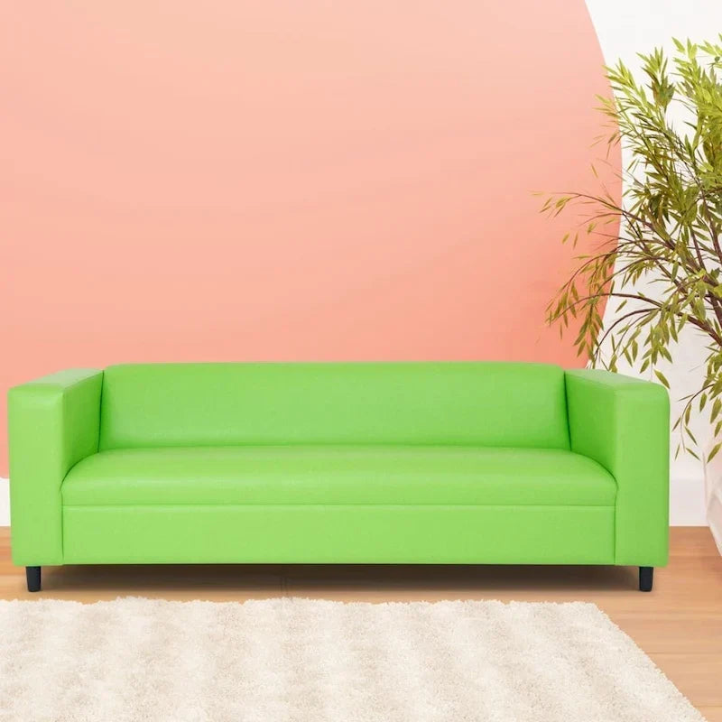 Divano a 3 posti in stile Mid-Century Modern, similpelle, struttura in legno massello, imbottito
